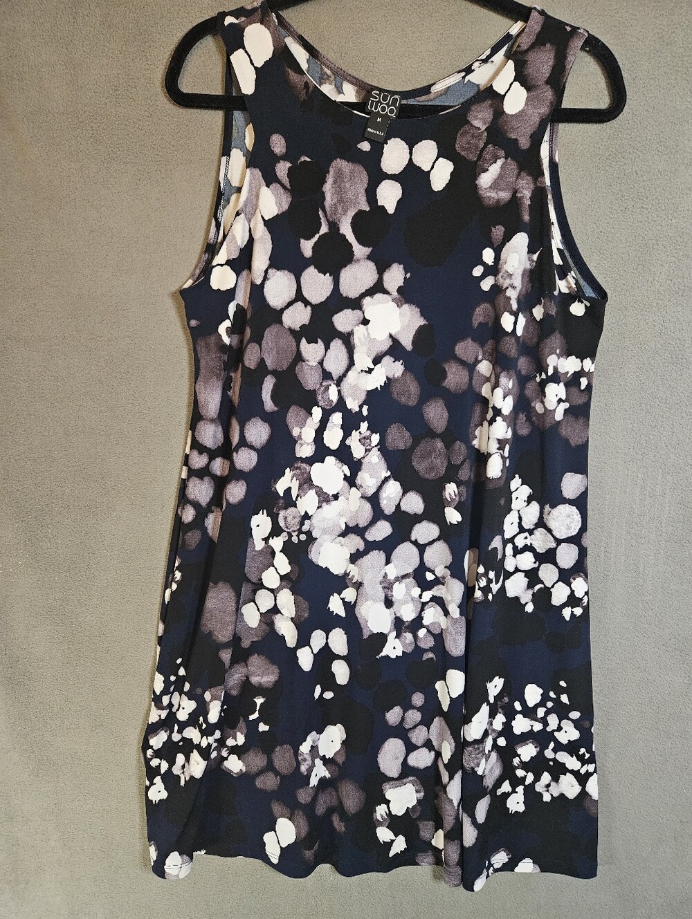 Clara Sun Woo Womens Medium Midi Dress Blue Spotted Sleeveless Crew Boho Artsy